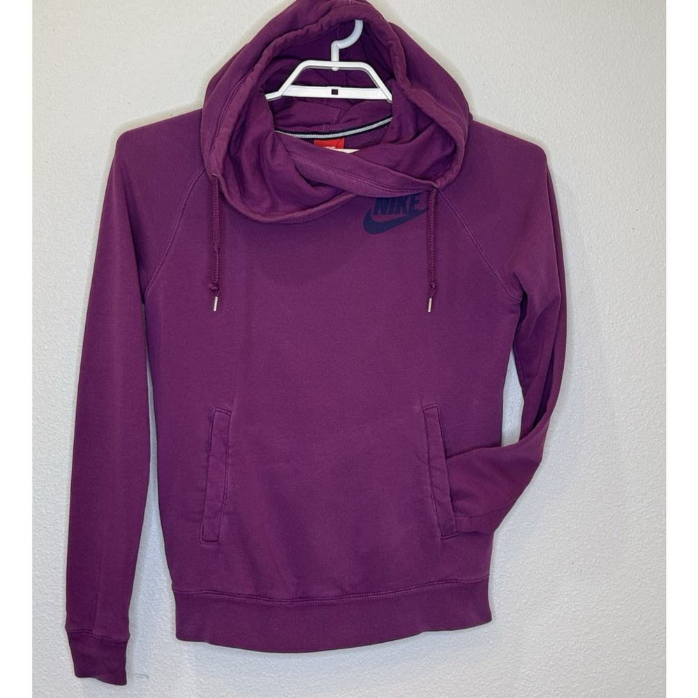 Nike Rally Funnel Neck Hoddie Sweatshirt Womens Size Small Purple Pockets Cotton